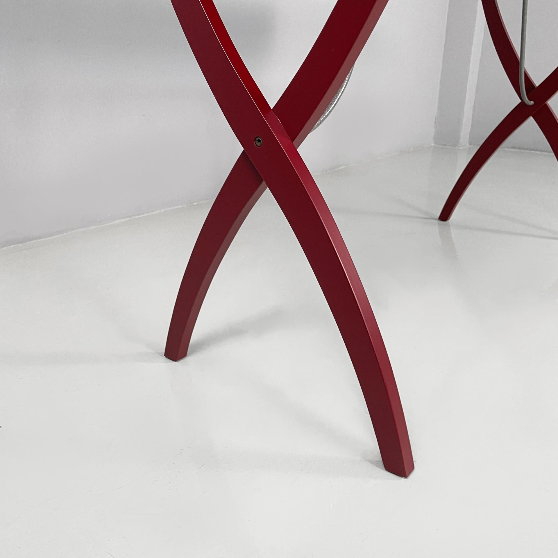 Italian modern console or desk in burgundy wood and metal, 1980s For Sale 8