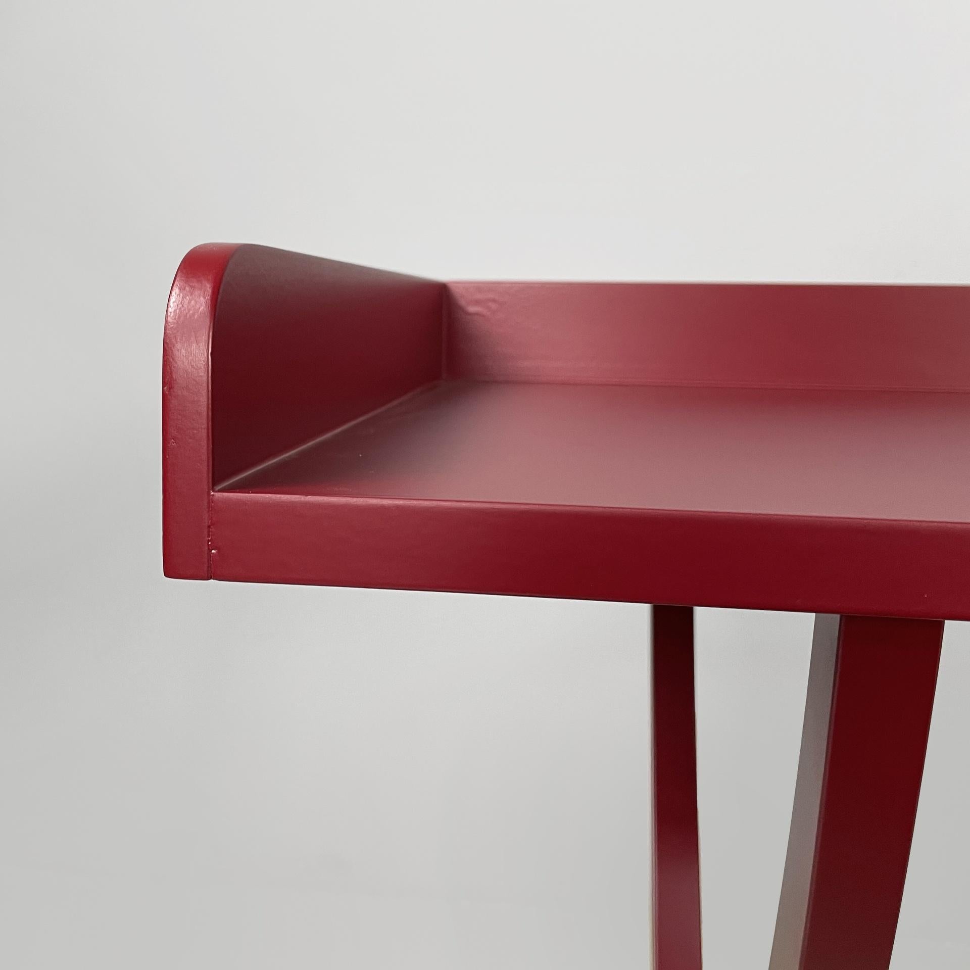 Metal Italian modern console or desk in burgundy wood and metal, 1980s For Sale