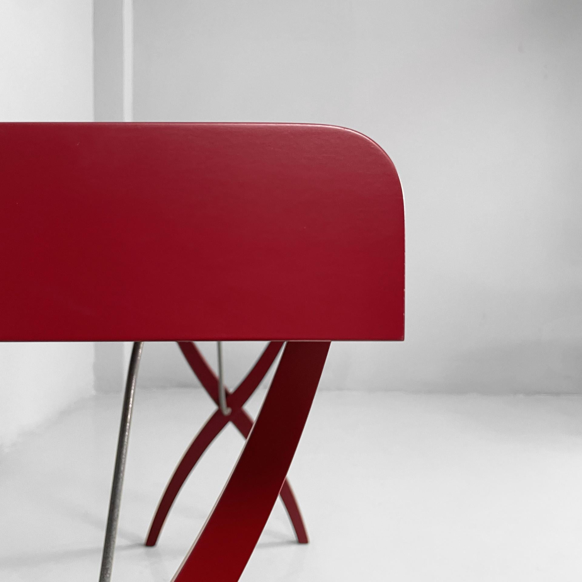 Italian modern console or desk in burgundy wood and metal, 1980s For Sale 2