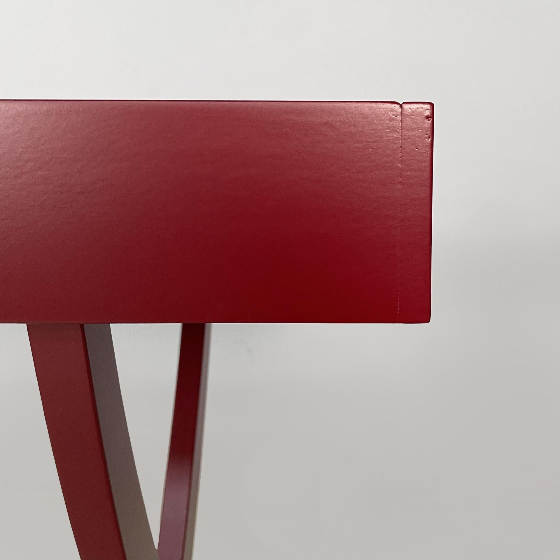 Italian modern console or desk in burgundy wood and metal, 1980s For Sale 3