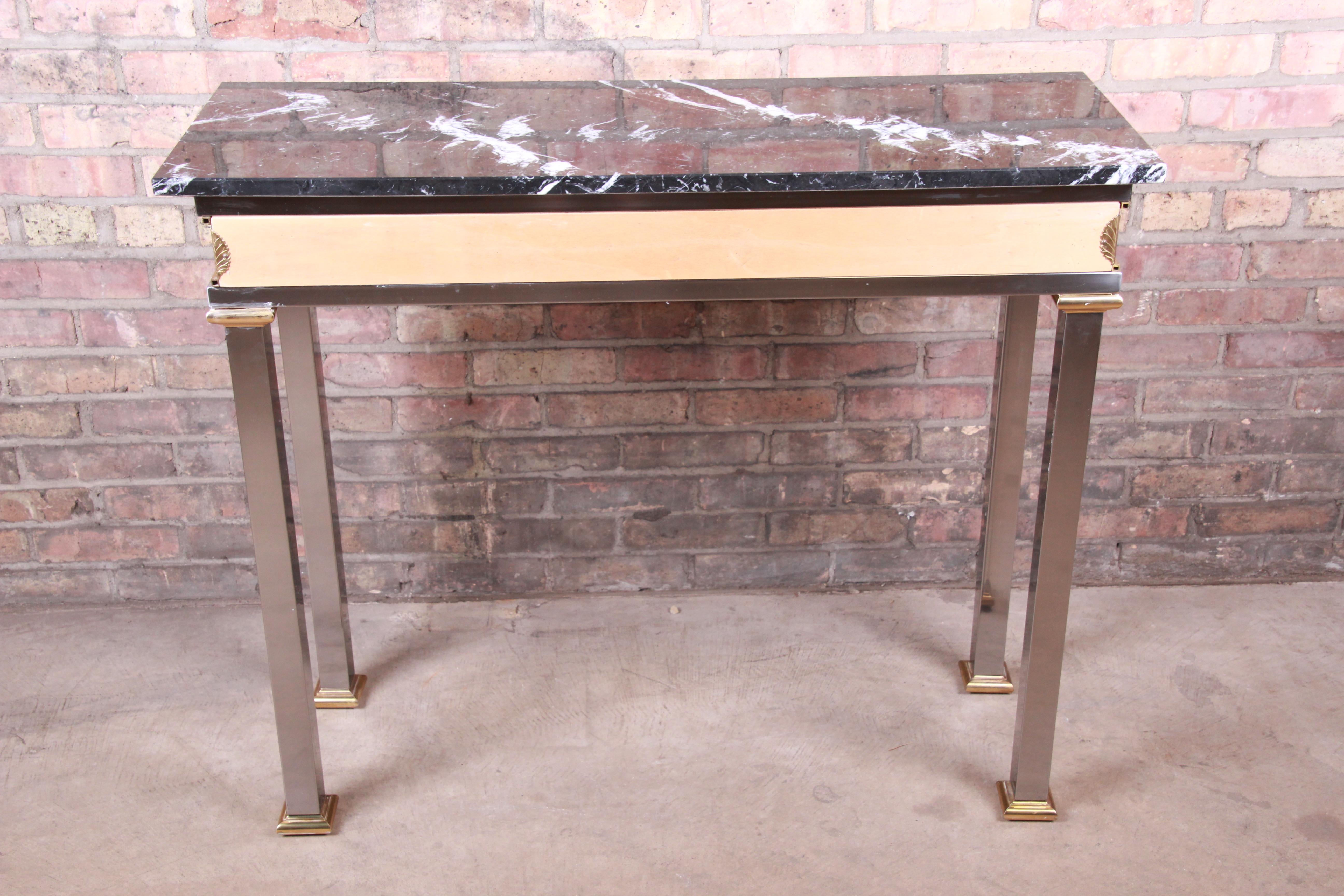 Italian Modern Console Table in Chrome, Brass, and Marble 4