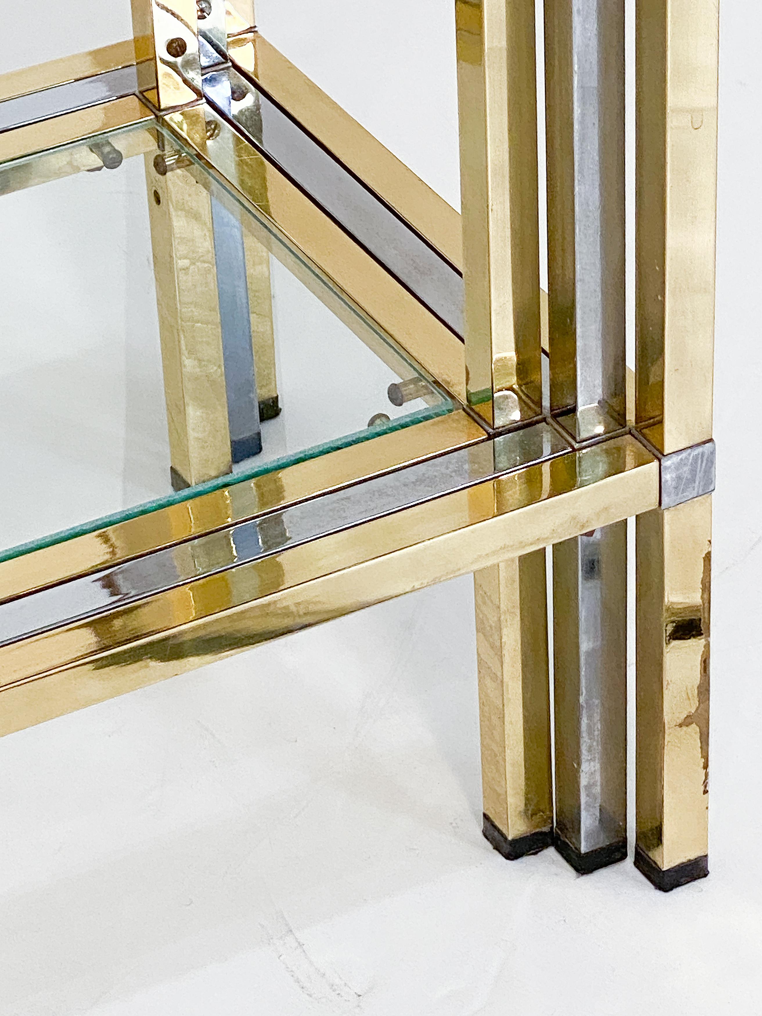 Italian Modern Console Table of Brass, Chrome, and Glass by Romeo Rega For Sale 7