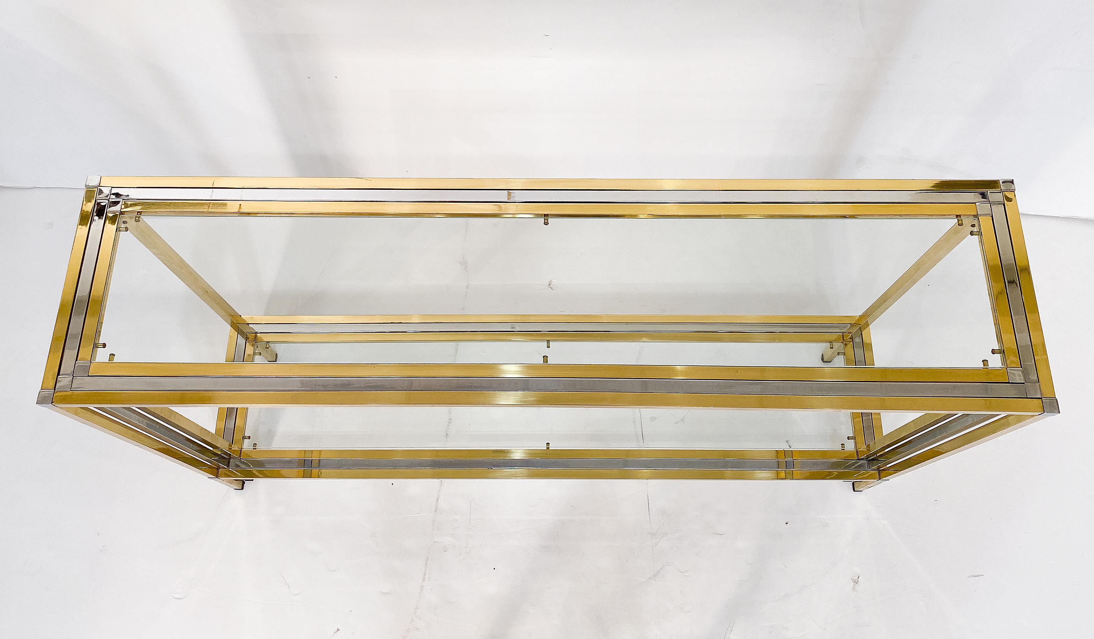 Italian Modern Console Table of Brass, Chrome, and Glass by Romeo Rega For Sale 8