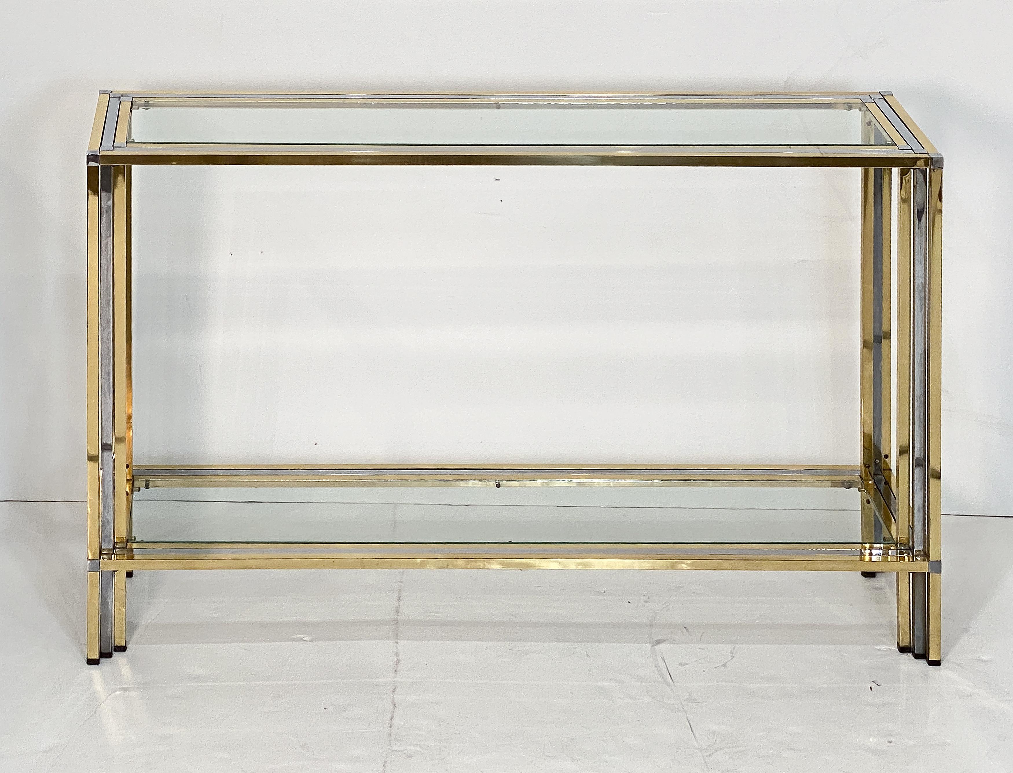 Italian Modern Console Table of Brass, Chrome, and Glass by Romeo Rega In Good Condition For Sale In Austin, TX