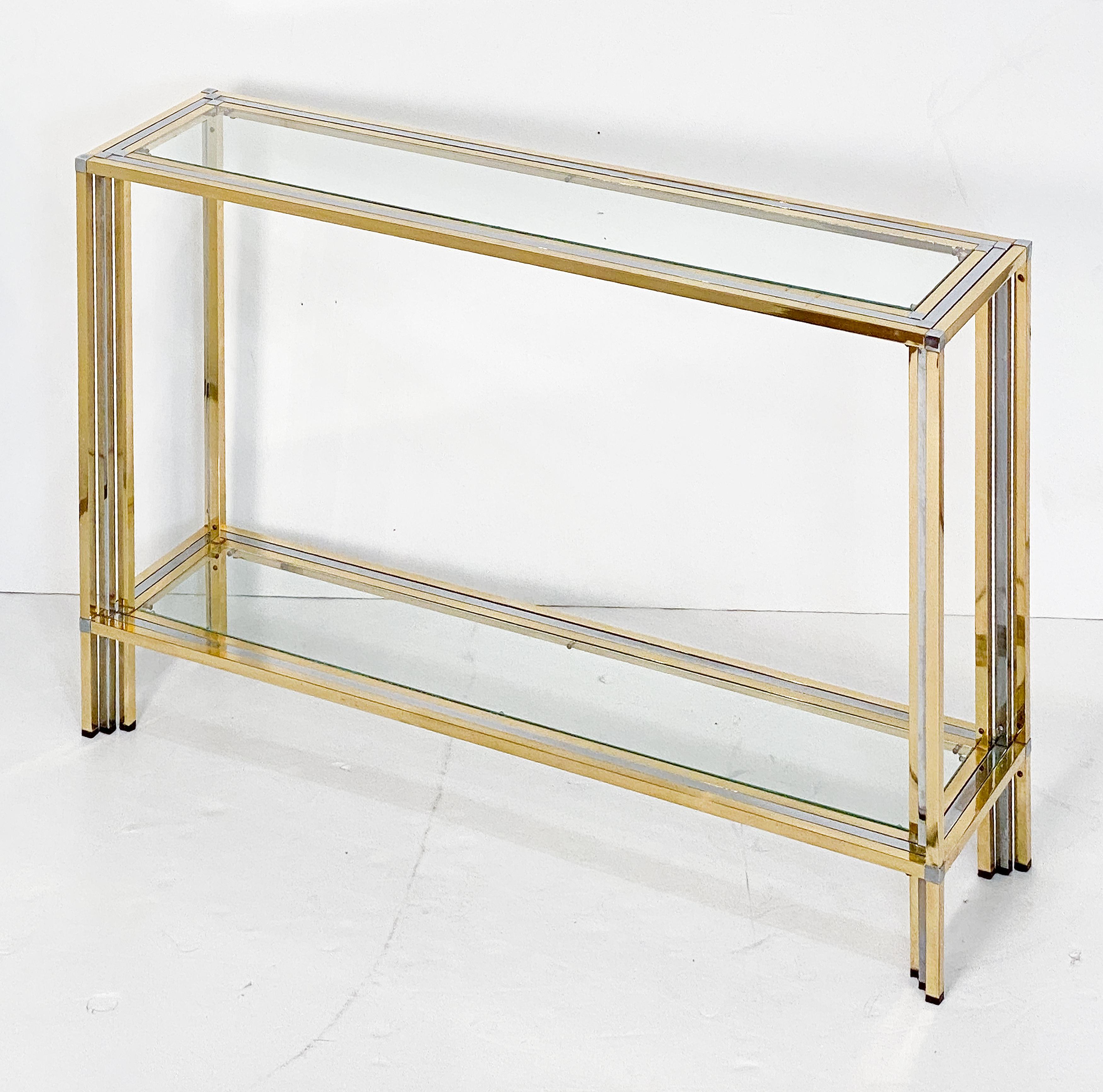 20th Century Italian Modern Console Table of Brass, Chrome, and Glass by Romeo Rega For Sale
