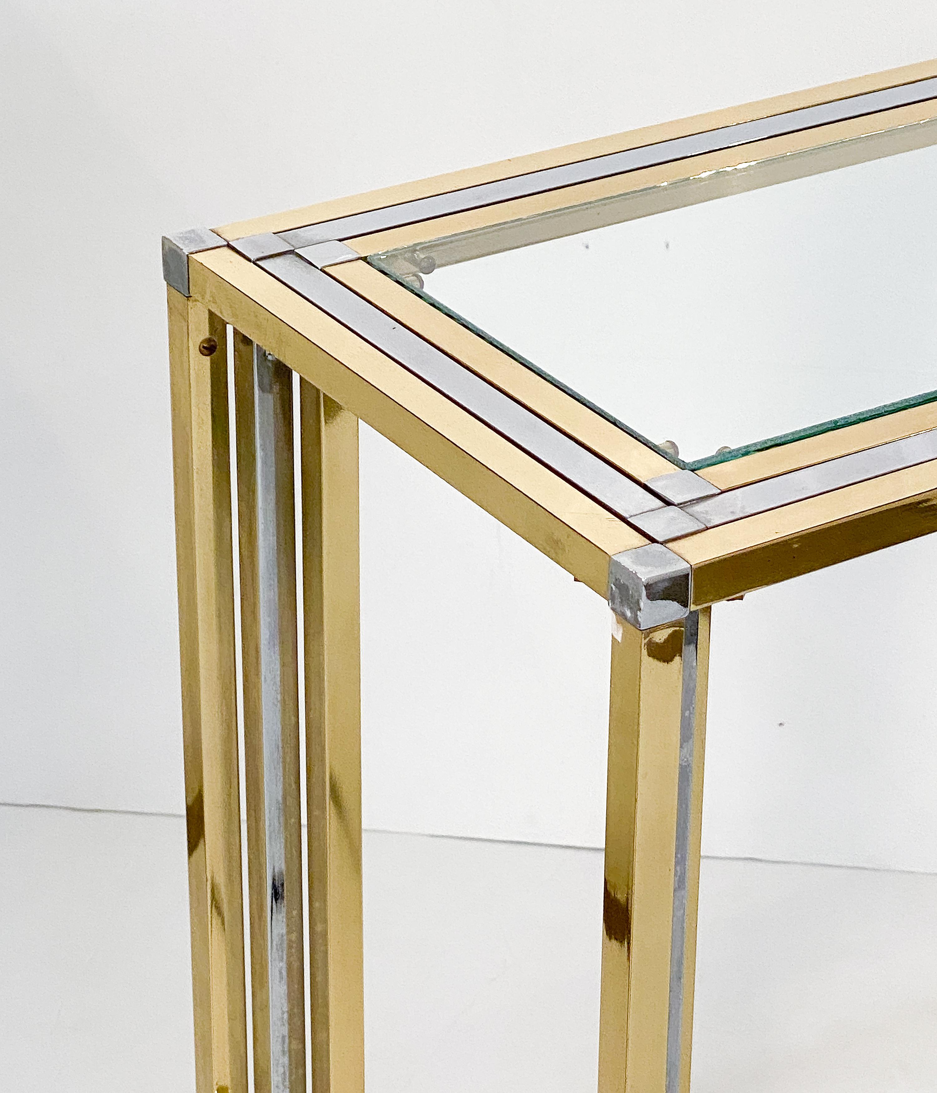 Italian Modern Console Table of Brass, Chrome, and Glass by Romeo Rega For Sale 1