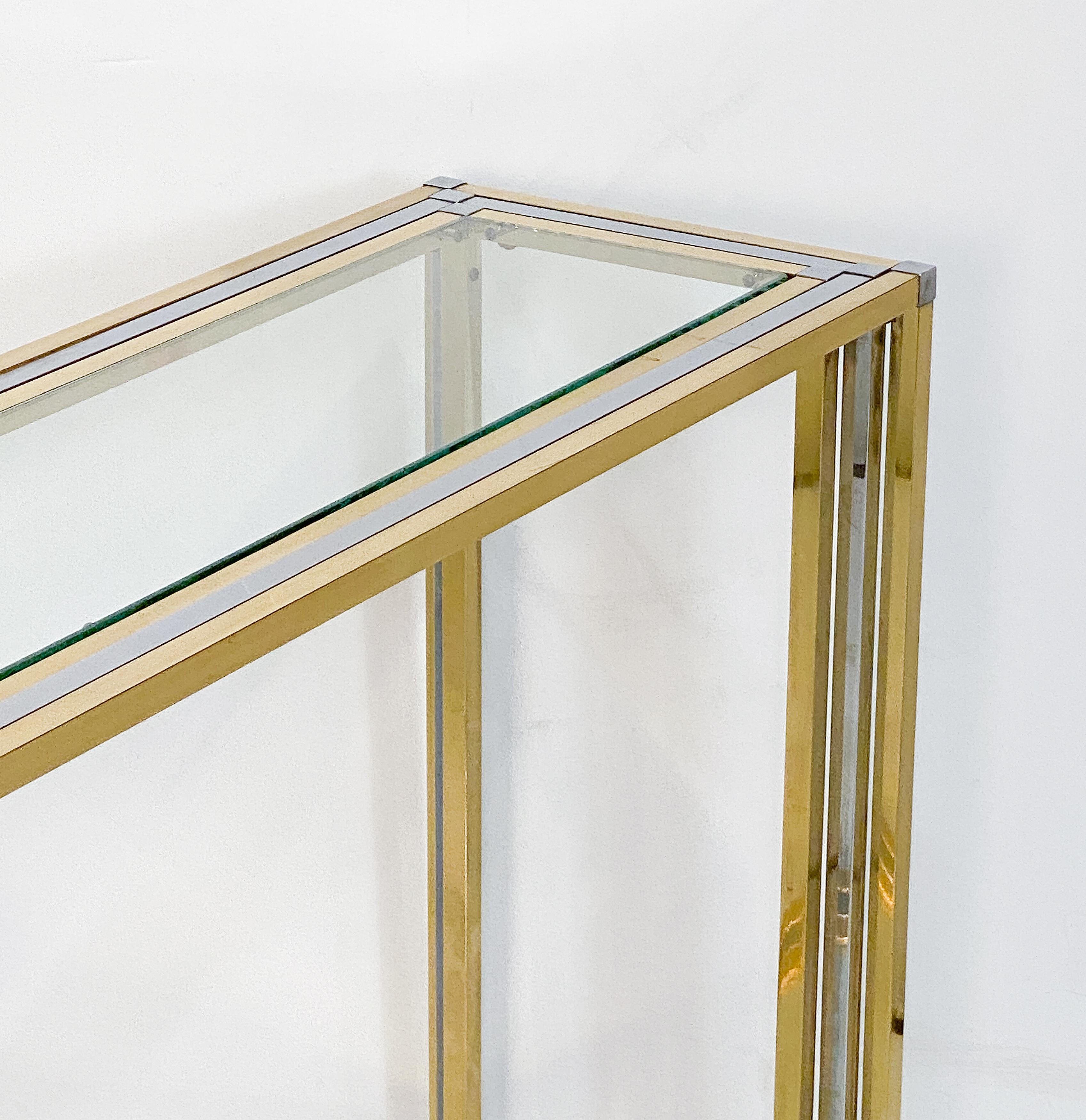 Italian Modern Console Table of Brass, Chrome, and Glass by Romeo Rega For Sale 2
