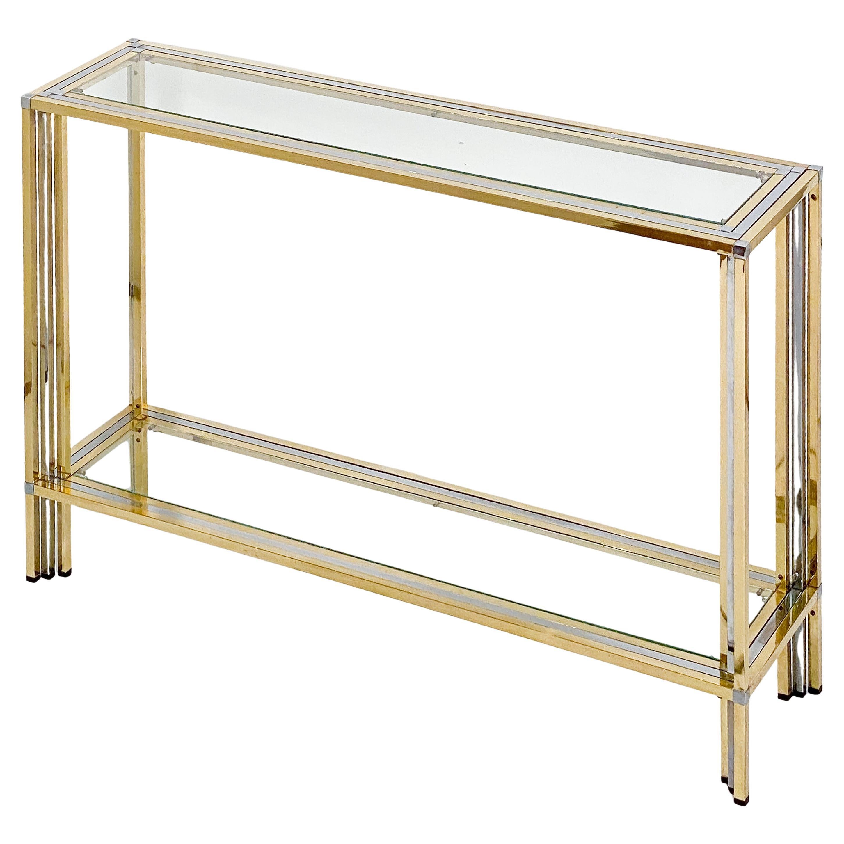 Italian Modern Console Table of Brass, Chrome, and Glass by Romeo Rega