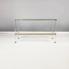 Italian Modern Console with 2 Shelfs in Plexiglass, Glass and Brass, 1970s
