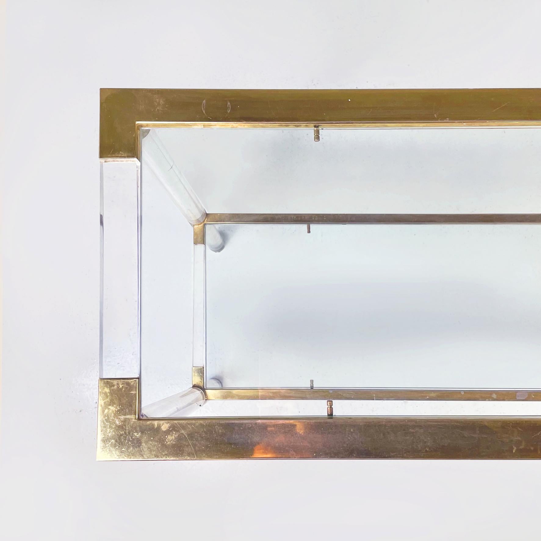 Italian Modern Console with 2 Shelfs in Plexiglass, Glass and Brass, 1970s 1