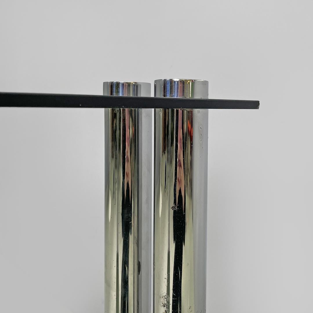 Italian modern console with two smoked glass tops and chromed metal legs, 1970s in vendita 6