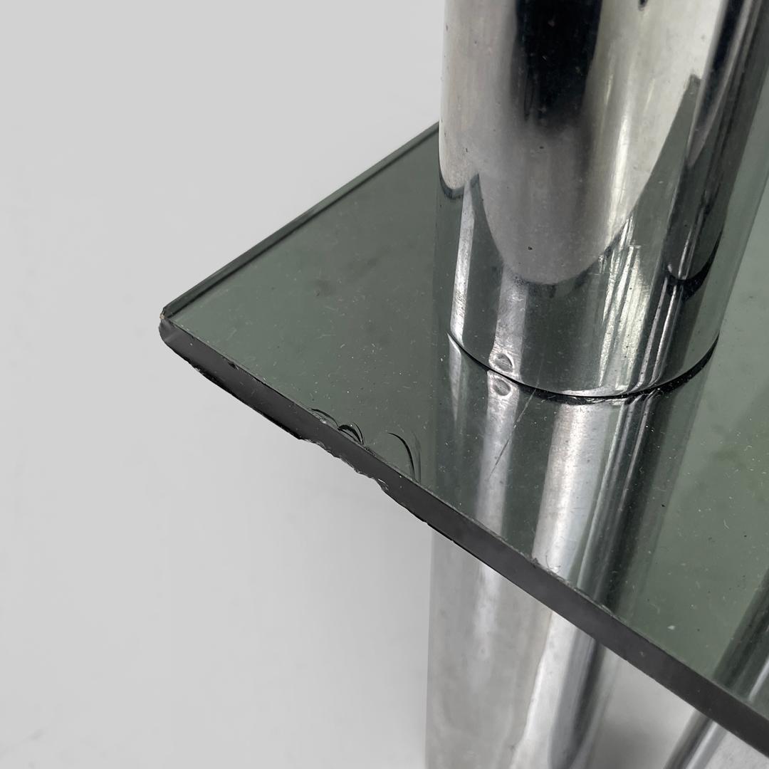 Italian modern console with two smoked glass tops and chromed metal legs, 1970s in vendita 10