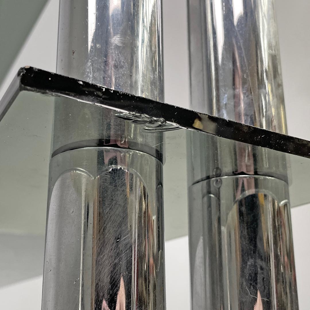 Italian modern console with two smoked glass tops and chromed metal legs, 1970s in vendita 11