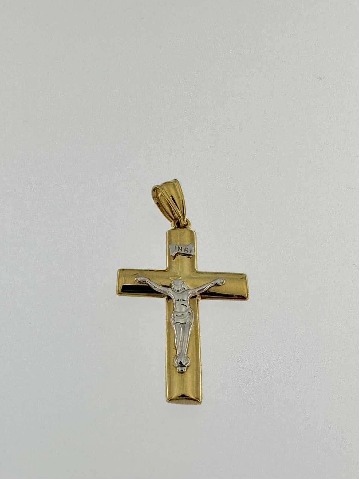 Women's or Men's Italian Modern-Contemporary 18 Karat Yellow and White Gold Crucifix For Sale