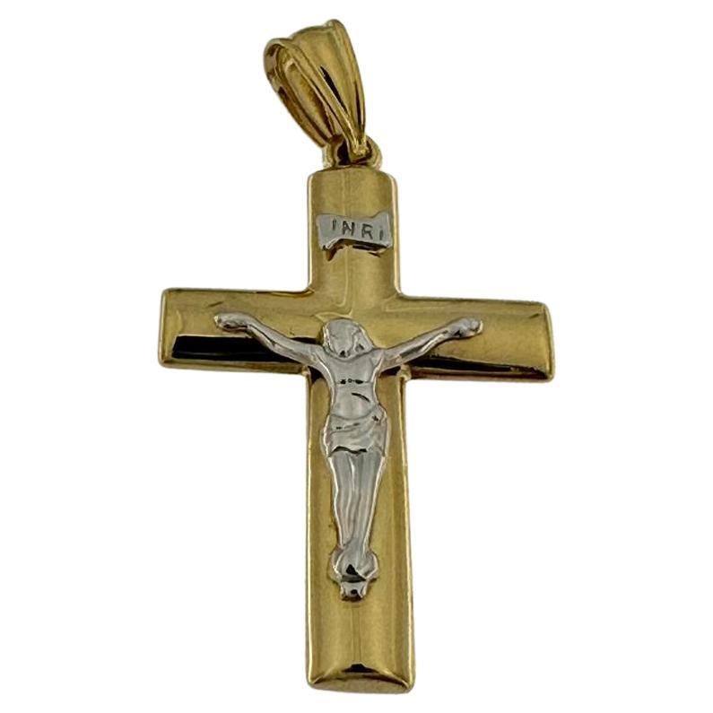Italian Modern-Contemporary 18 Karat Yellow and White Gold Crucifix For Sale