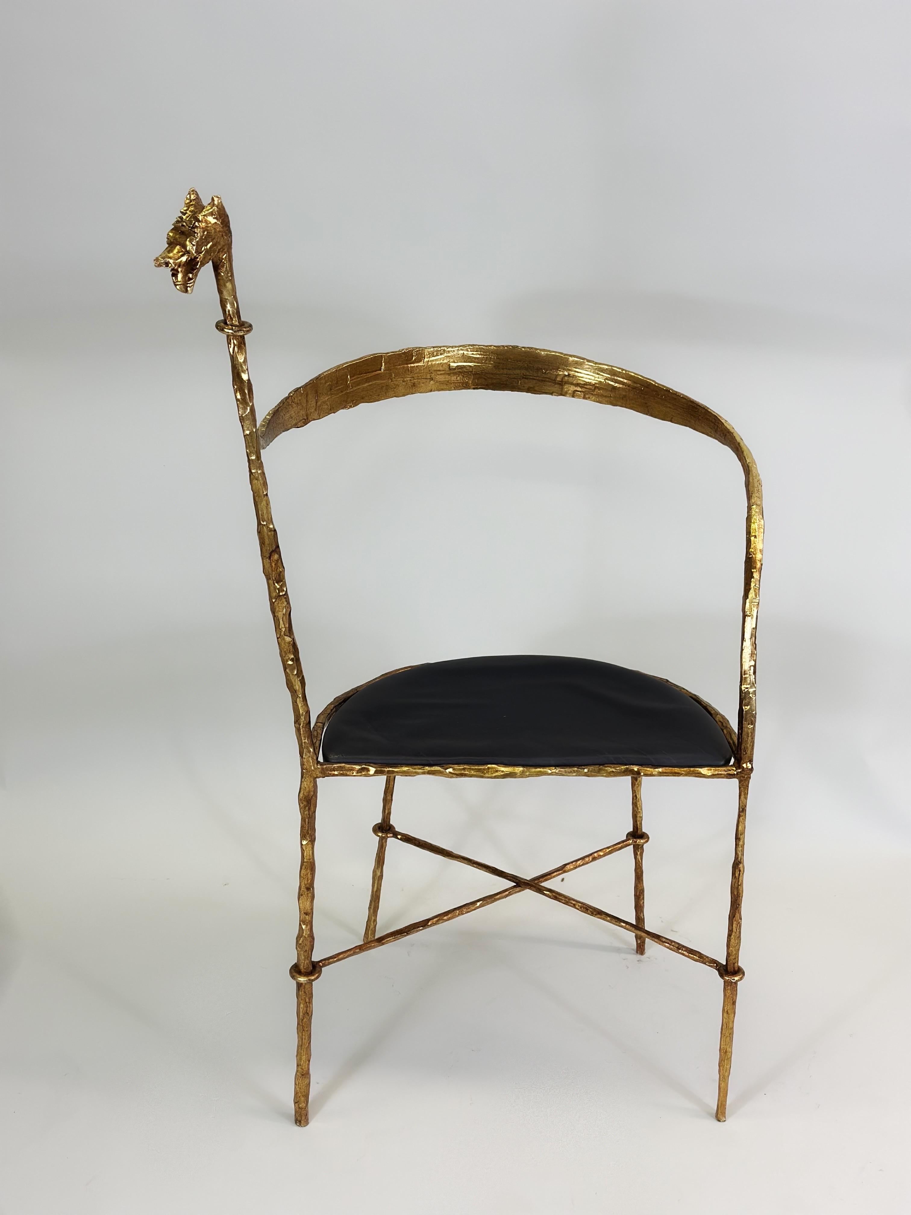 Silla Artesana Italiana Moderna de Hierro Martillado Dorado de Giovanni Banci para Hermes Moderno de mediados de siglo en venta