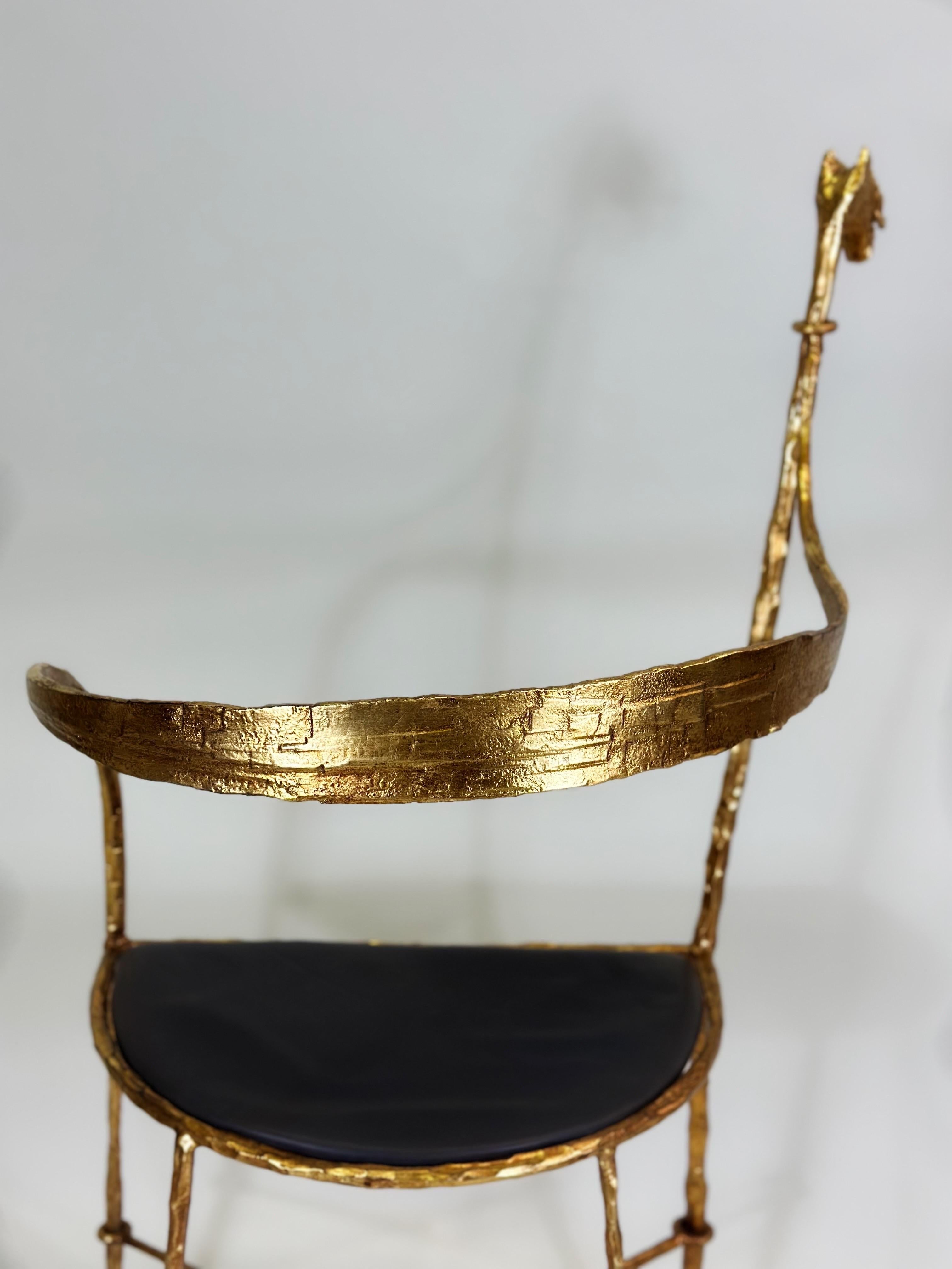 Silla Artesana Italiana Moderna de Hierro Martillado Dorado de Giovanni Banci para Hermes en venta 2