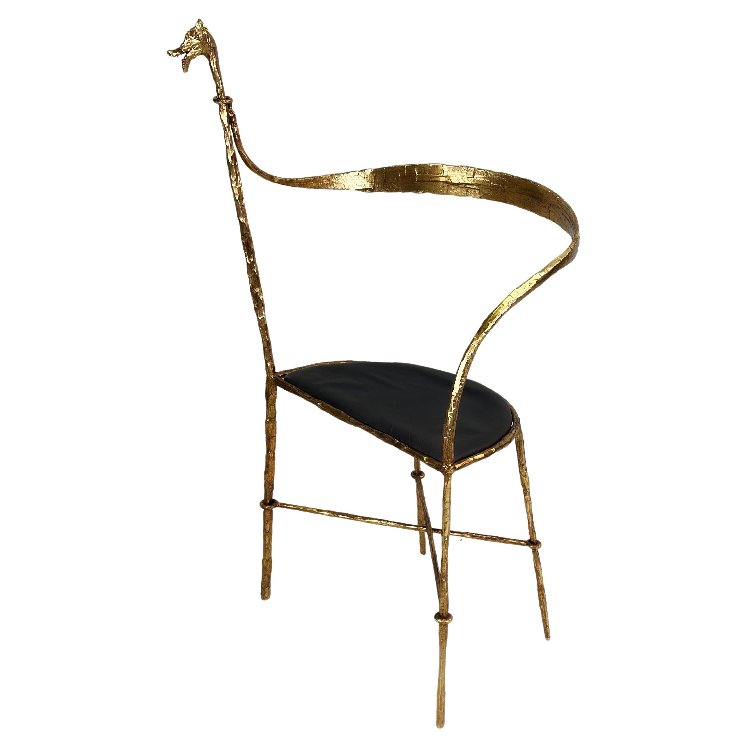 Silla Artesana Italiana Moderna de Hierro Martillado Dorado de Giovanni Banci para Hermes en venta