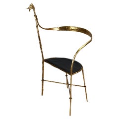 Italian Modern Craftsman Gilt Hammered Iron Chair by Giovanni Banci for Hermes