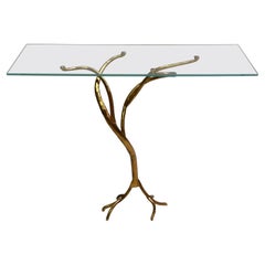 Console artisanale italienne moderne en verre et fer doré martelé à la main, Giovanni Banci