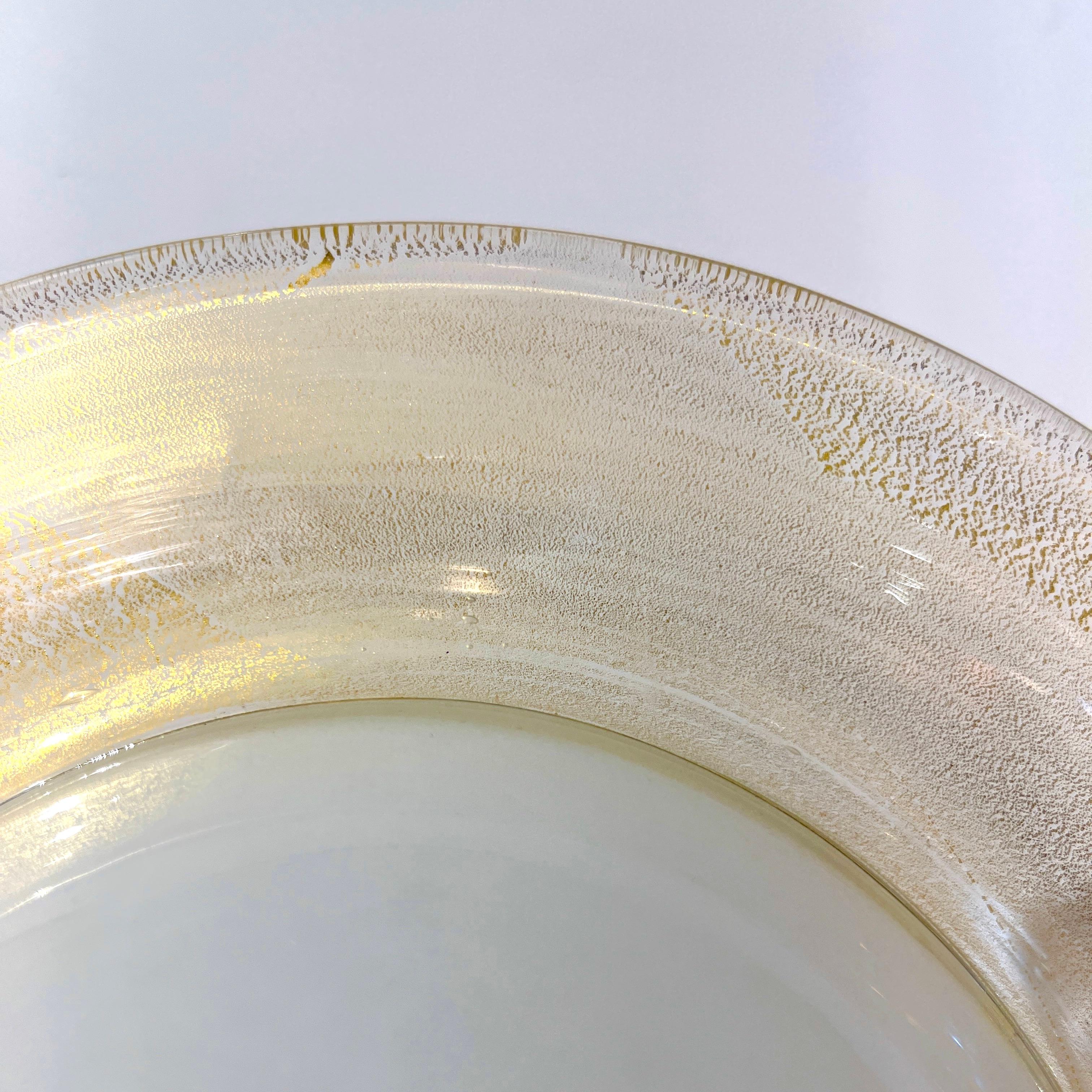 Italian Modern Cream Gold Murano Glass Brass Pair of Round Sconces/Flushmounts 3