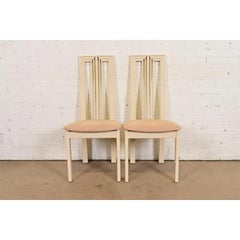 Italian Modern Cream Lacquered High Back Side Chairs or Dining Chairs, Pair