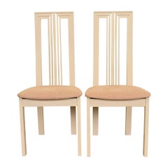 Italian Modern Cream Lacquered High Back Side Chairs or Dining Chairs, Pair