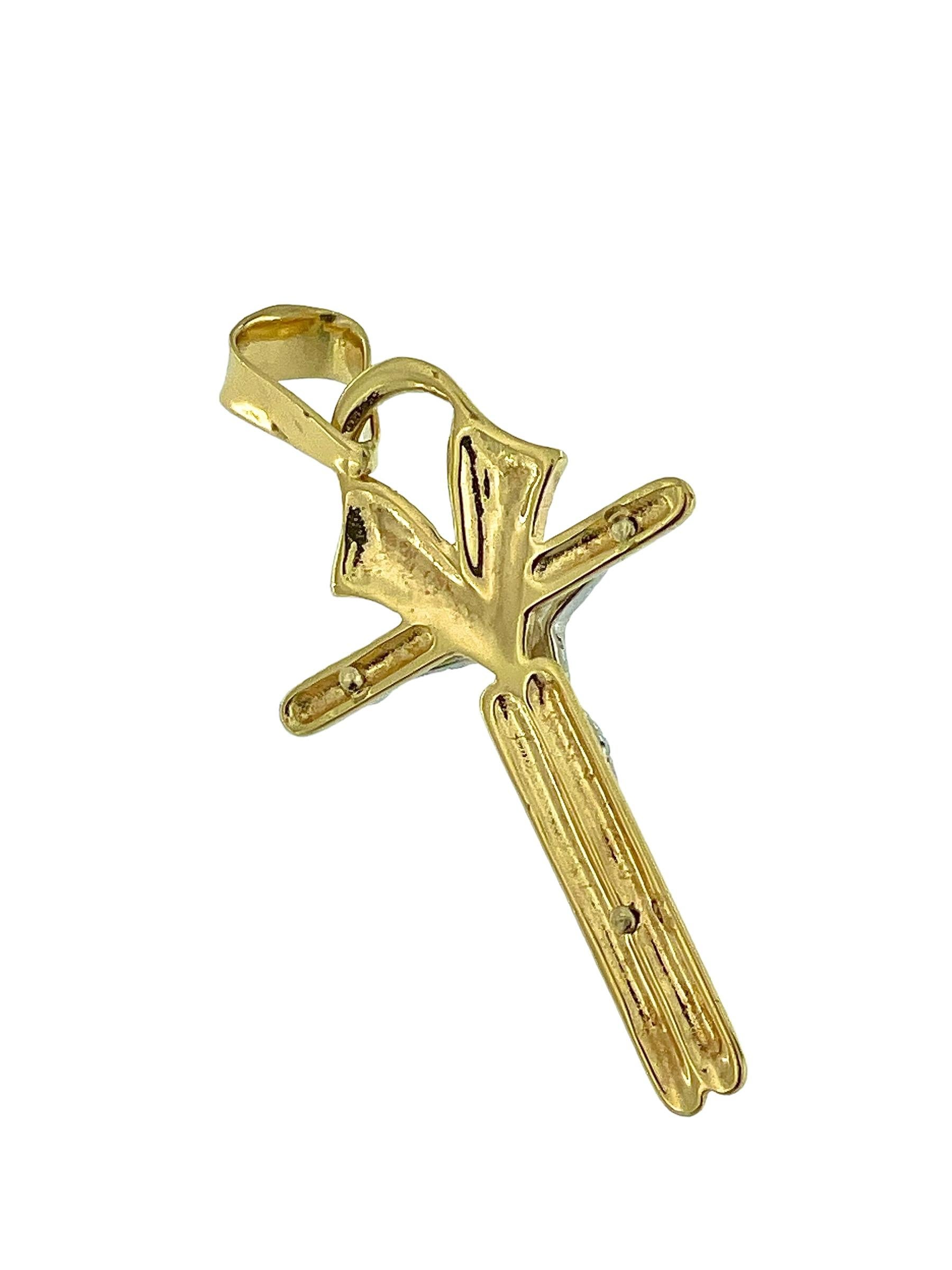 Women's or Men's Italian Modern Crucifix Yellow and White Gold Stylized Coptic Style For Sale