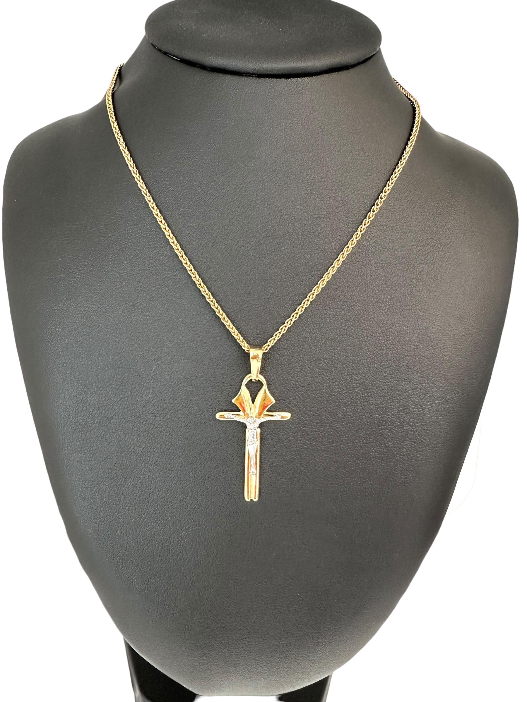 Italian Modern Crucifix Yellow and White Gold Stylized Coptic Style For Sale 2