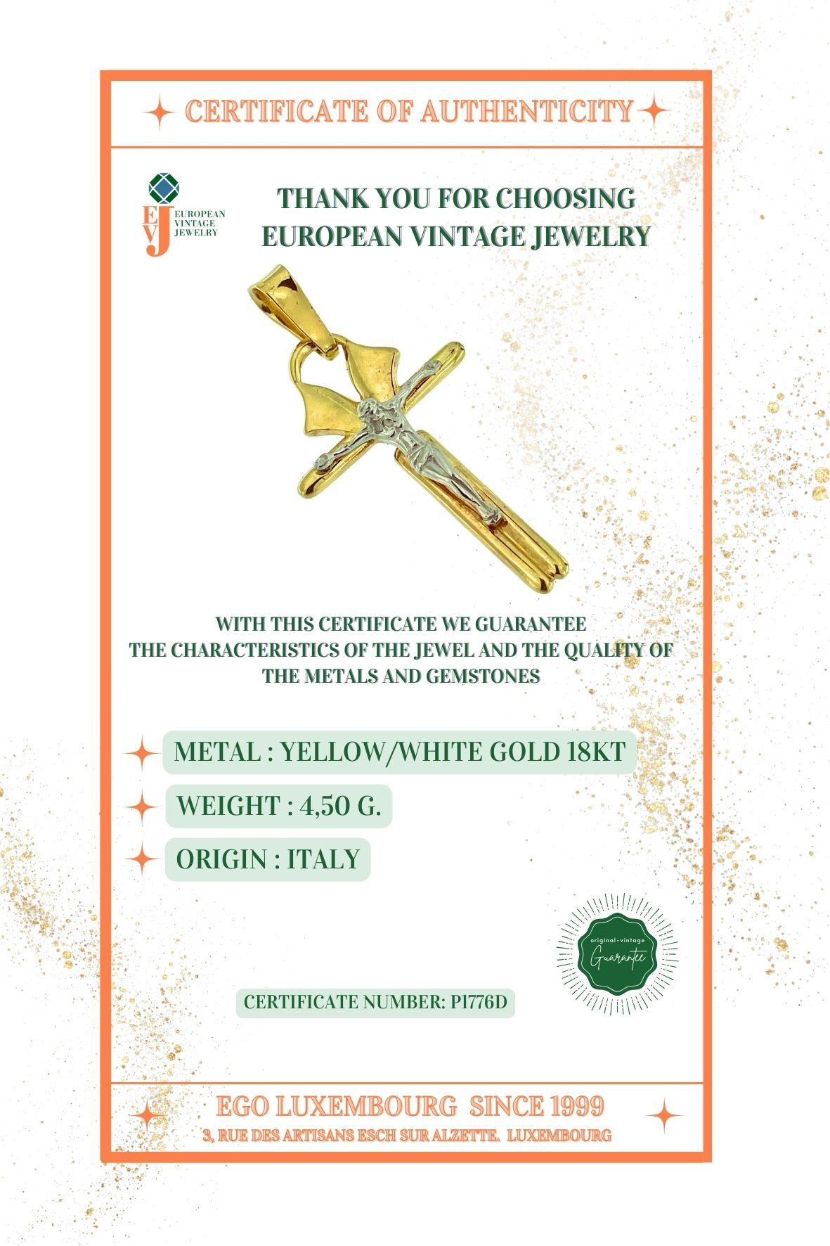 Crocifisso moderno italiano in oro giallo e bianco stilizzato in stile copto in vendita 1