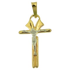 Italian Modern Crucifix Yellow and White Gold Stylized Coptic Style