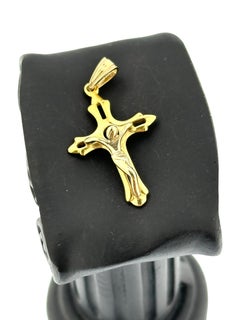 Italian Modern Crucifix Yellow Gold Lily Flower Endings