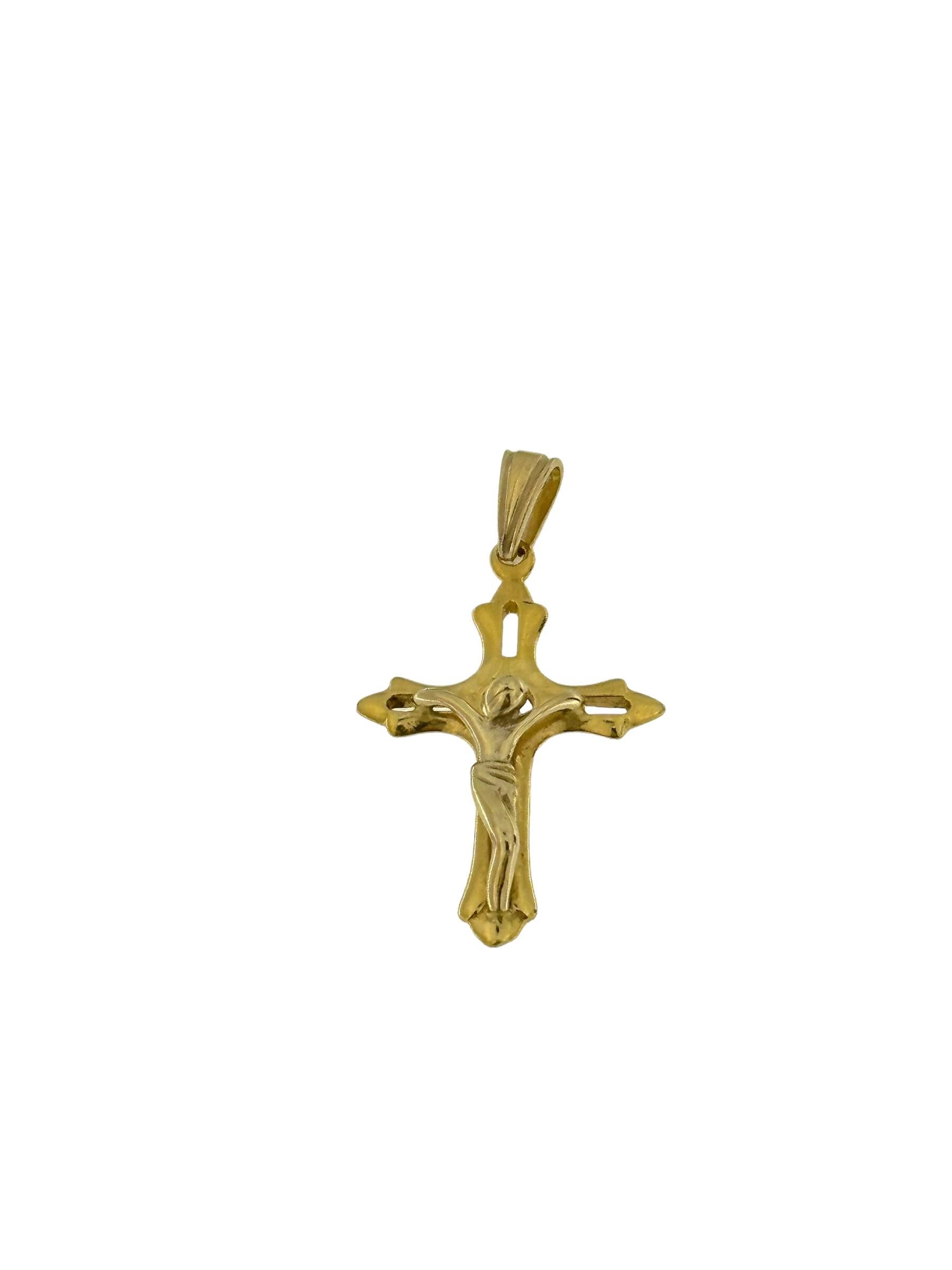 Modernes italienisches Kruzifix Gelbgold Lilienblumen-Endstücke im Zustand „Gut“ im Angebot in Esch sur Alzette, Esch-sur-Alzette