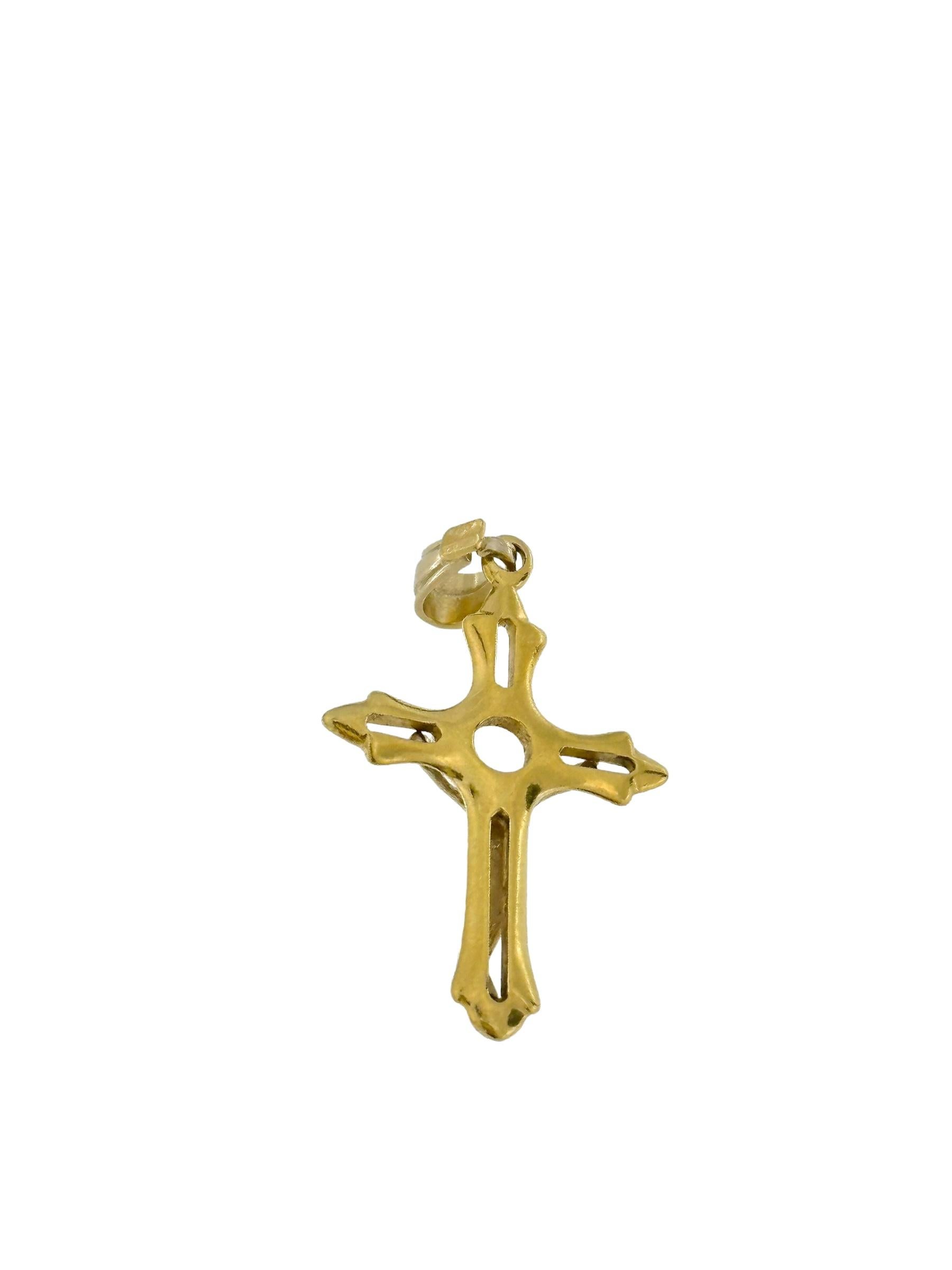 Modernes italienisches Kruzifix Gelbgold Lilienblumen-Endstücke im Angebot 1
