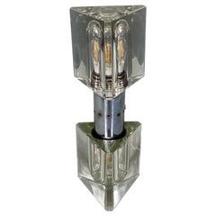 Lámpara de sobremesa italiana moderna de cristal y metal cromado de Fidenza Vetraria, años 70