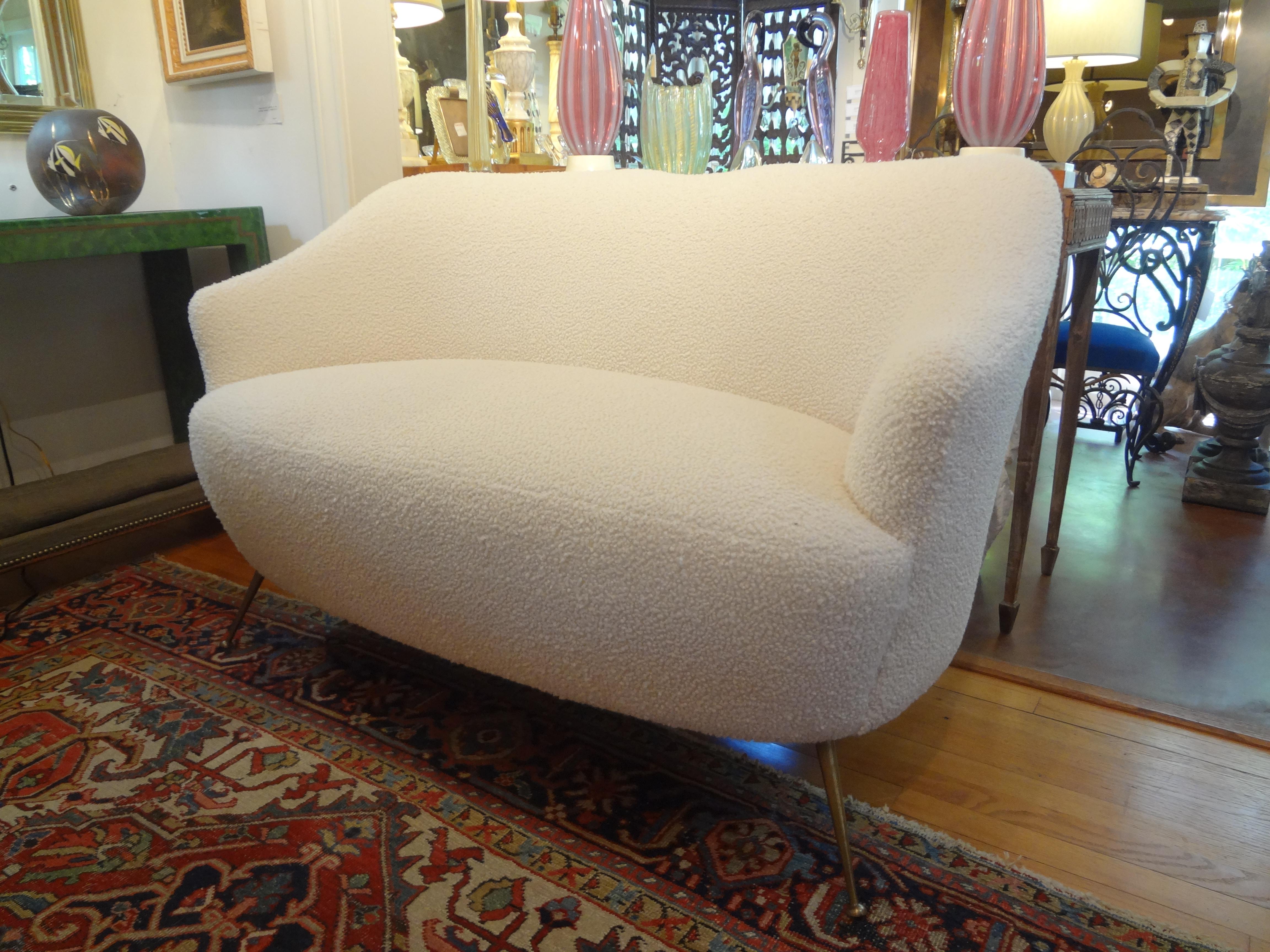 Italian Modern Curved Loveseat with Brass Legs, circa 1950 For Sale 2