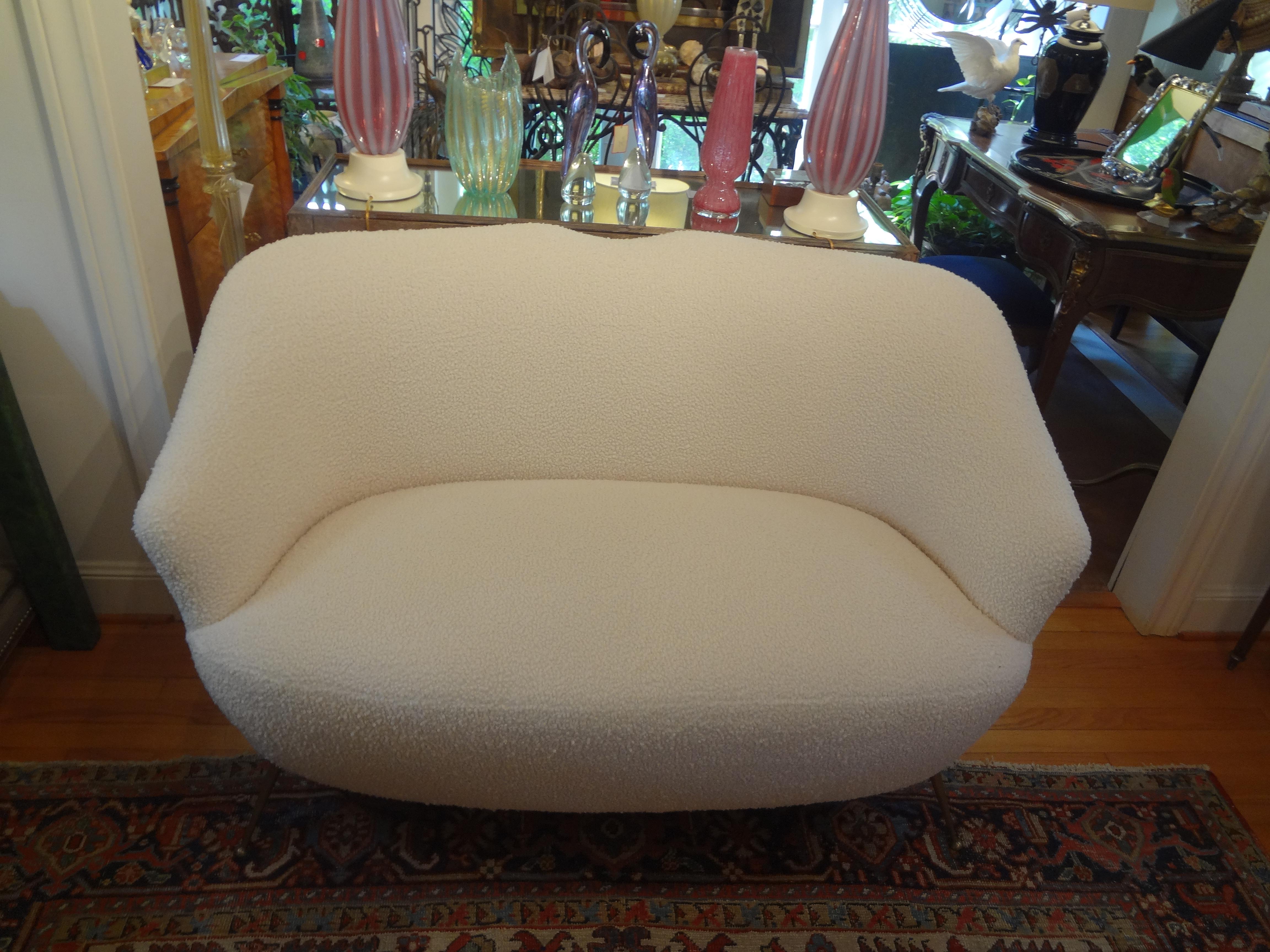 Italian Modern Curved Loveseat with Brass Legs, circa 1950 For Sale 5