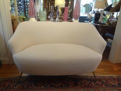 Italian Modern Curved Loveseat with Brass Legs, circa 1950