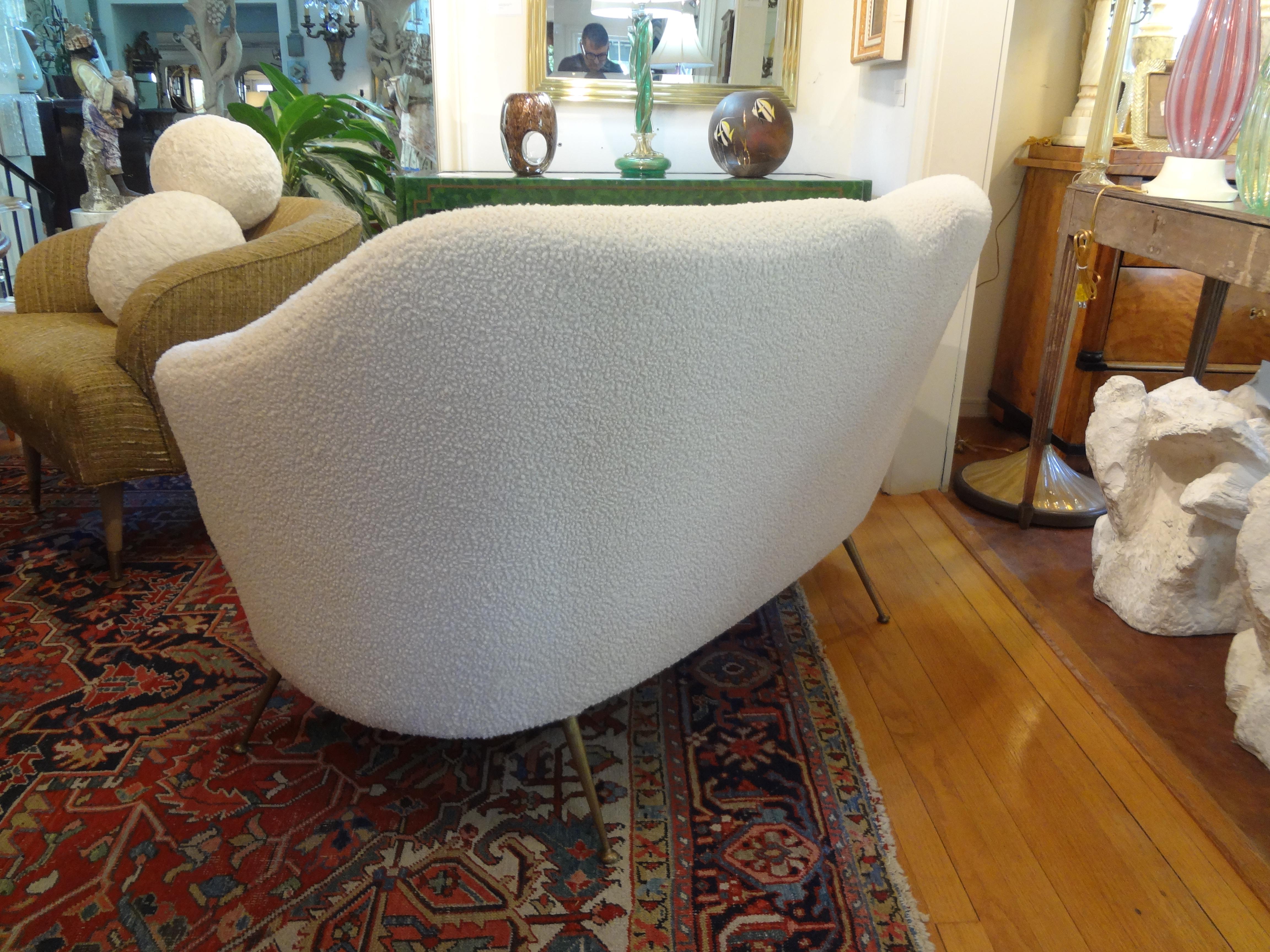 Italian Modern Curved Loveseat with Brass Legs, circa 1950 For Sale 1