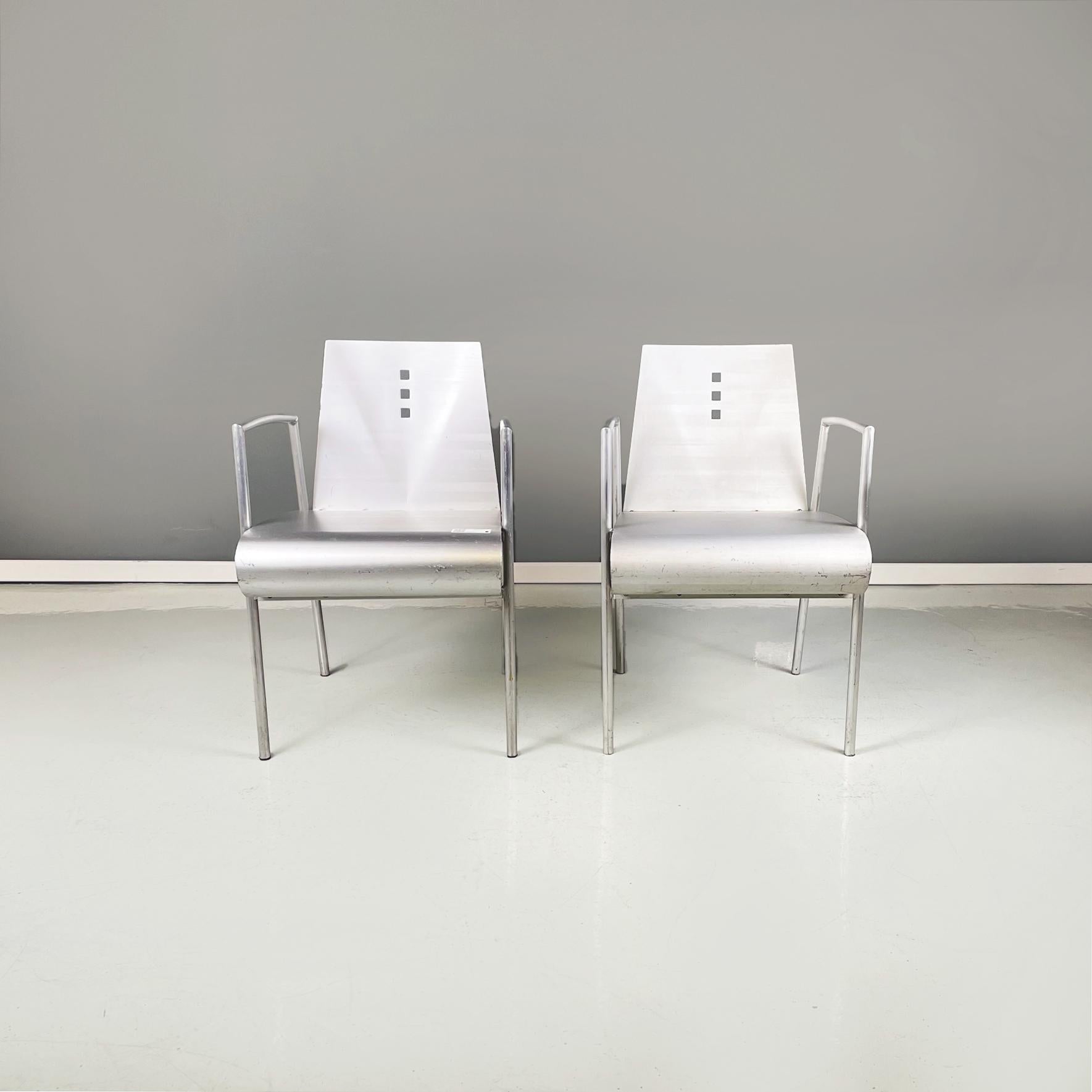 Italian Modern Curved Metal Chairs with Armrests, 1980s In Good Condition For Sale In MIlano, IT