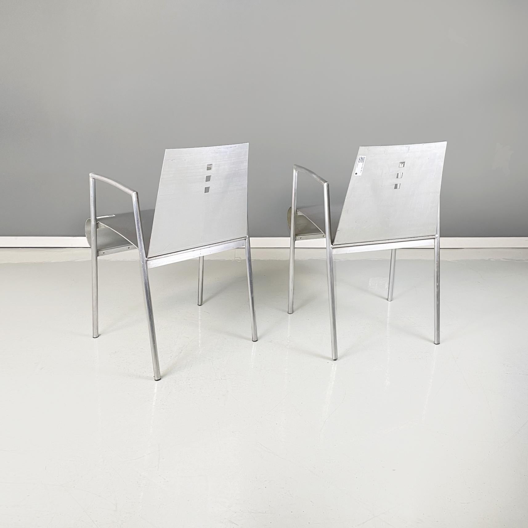 Italian Modern Curved Metal Chairs with Armrests, 1980s For Sale 1