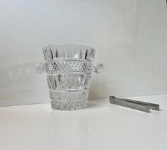Italian Modern Cut Crystal Ice Bucket with Tong, 1960s
