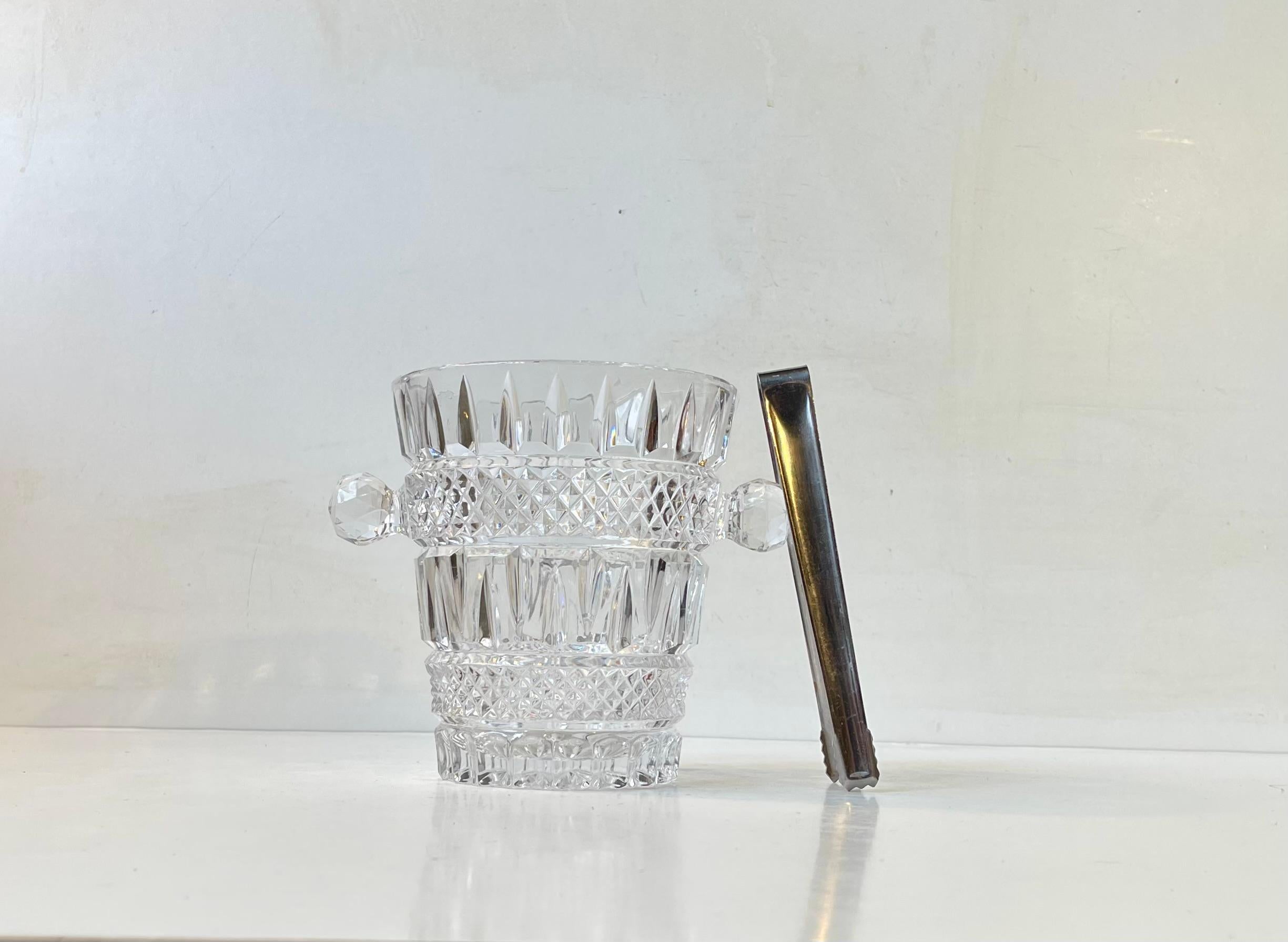 Mid-Century Modern Italian Modern Cut Crystal Ice Bucket with Tong, 1960s For Sale