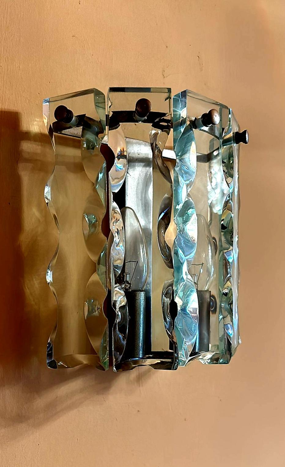 Italienische Modern Cut Glass Sconces von Zero Quattro, Italien, 70er Jahre im Angebot 4