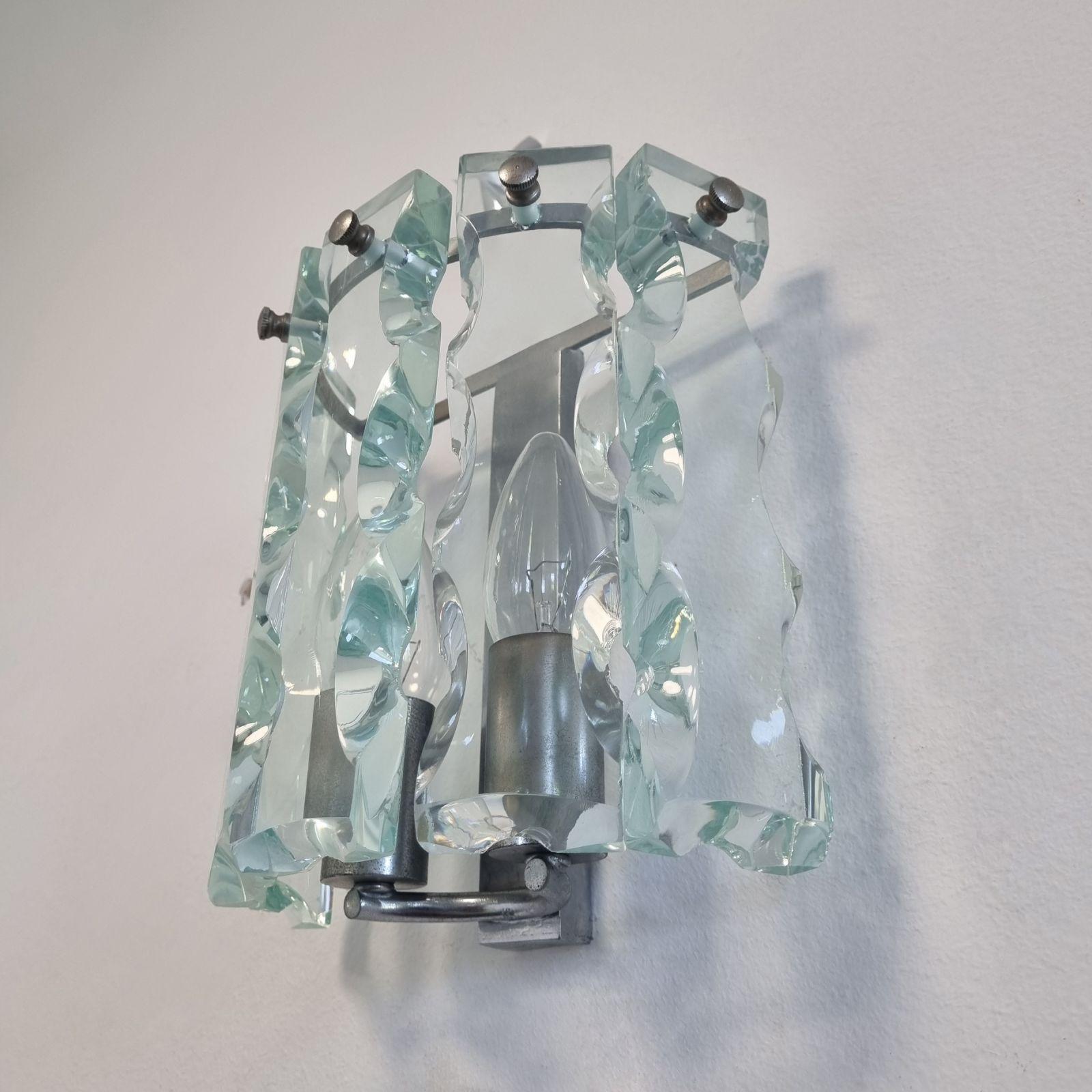 Italienische Modern Cut Glass Sconces von Zero Quattro, Italien, 70er Jahre im Zustand „Gut“ im Angebot in Lucija, SI