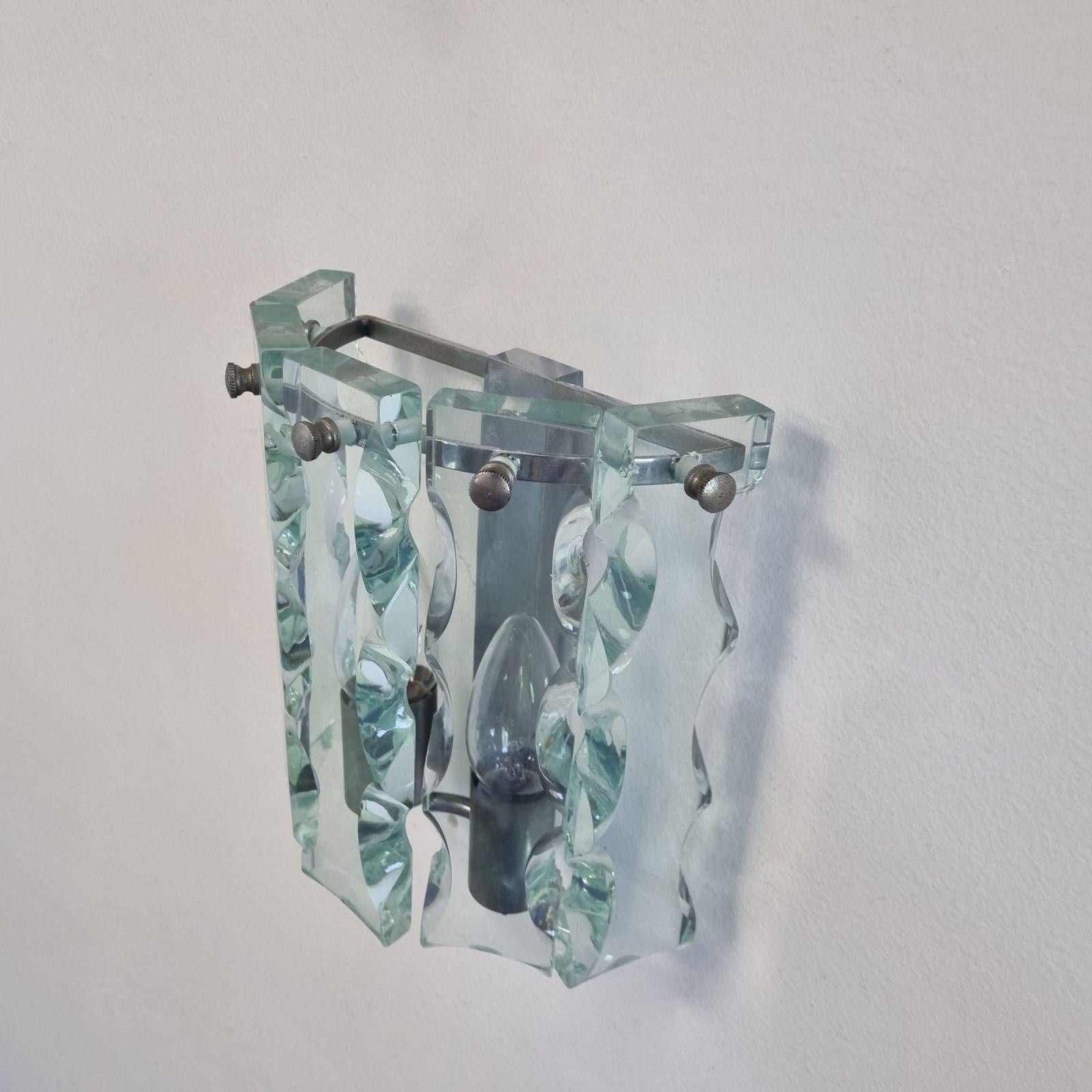 Italienische Modern Cut Glass Sconces von Zero Quattro, Italien, 70er Jahre im Angebot 2