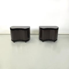Italian modern Dark brown lacquered wood bed side table Aiace by Benatti, 1970s