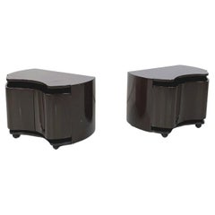 Used Italian modern Dark brown lacquered wood bed side table Aiace by Benatti, 1970s