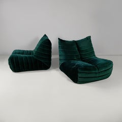Italian modern dark green velvet armchairs Zozo by Seven Salotti, 1970s
