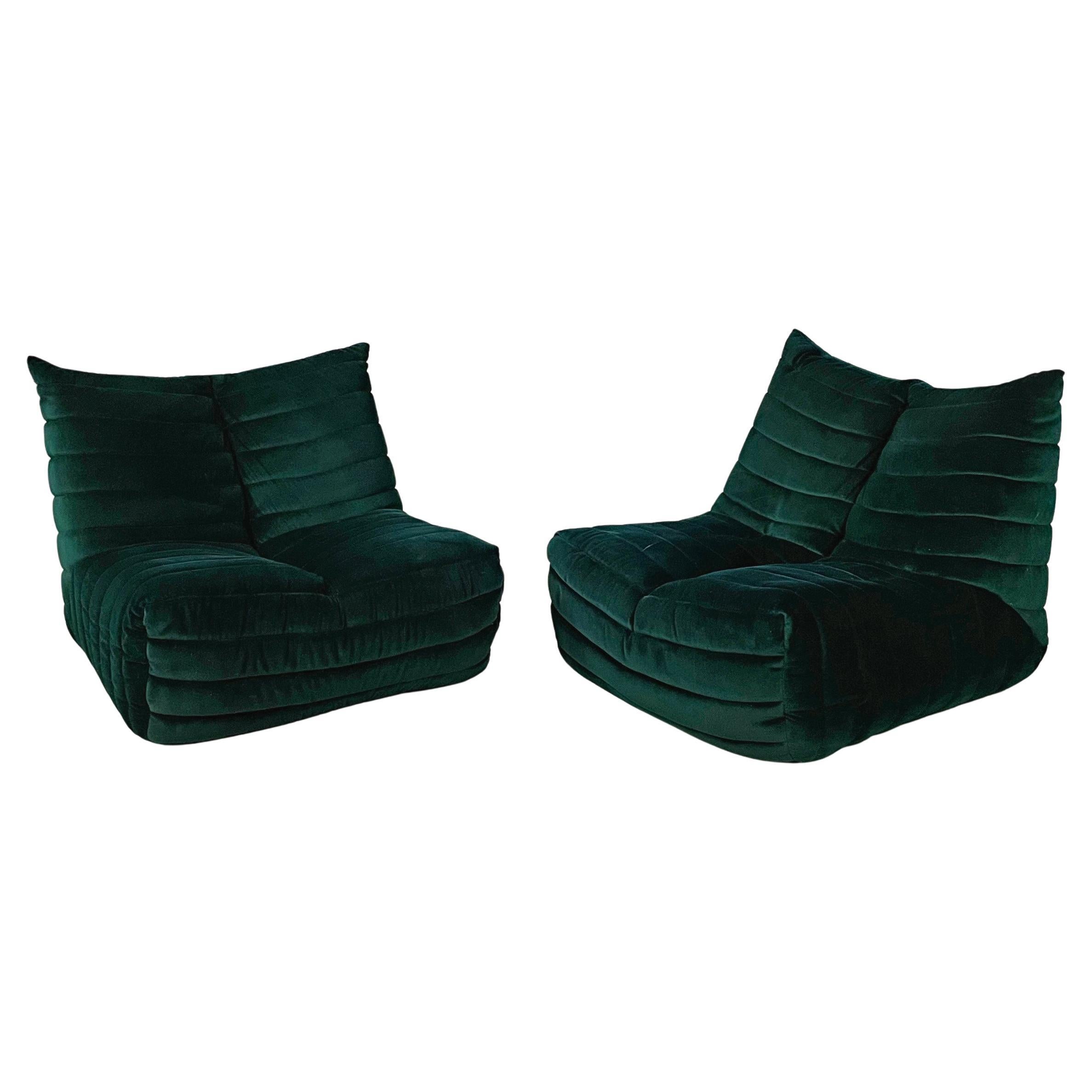 Sillones modernos italianos de terciopelo verde oscuro Zozo by Seven Salotti, Años 70 en venta